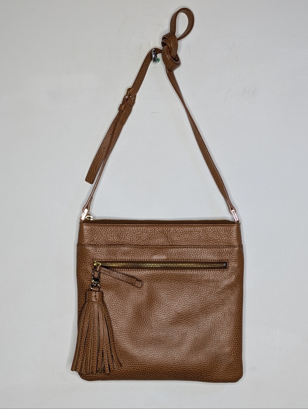 Halogen Brown Leather Tassel Small Crossbody Bag